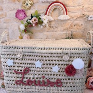 Malle à jouets Grande taille avec étoiles en cuir