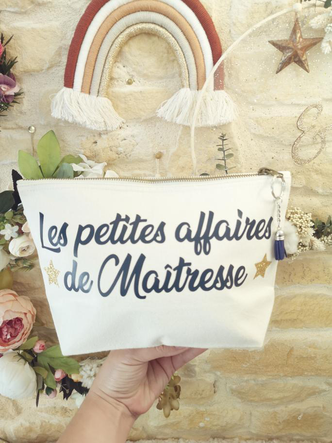 Pochette en coton souple beige à personnaliser : maîtresse, nounou, maître – Image 2