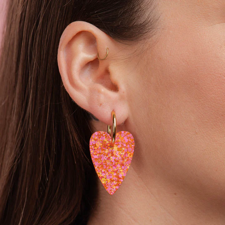 Boucles d’oreilles Coeur Fucshia orange / Les Nicolettes – Image 2