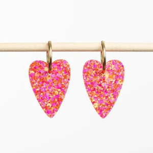 Boucles d&rsquo;oreilles Coeur Fucshia orange / Les Nicolettes