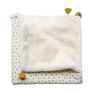 Plaid Fausse Fourrure Cœur Moutarde