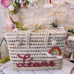 Malle à jouets taille Médium avec arc-en-ciel en macramé