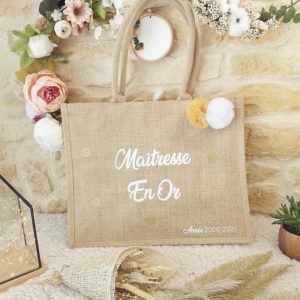 Sac Cabas Jute Grand Modèle anses naturelles Maîtresse en Or