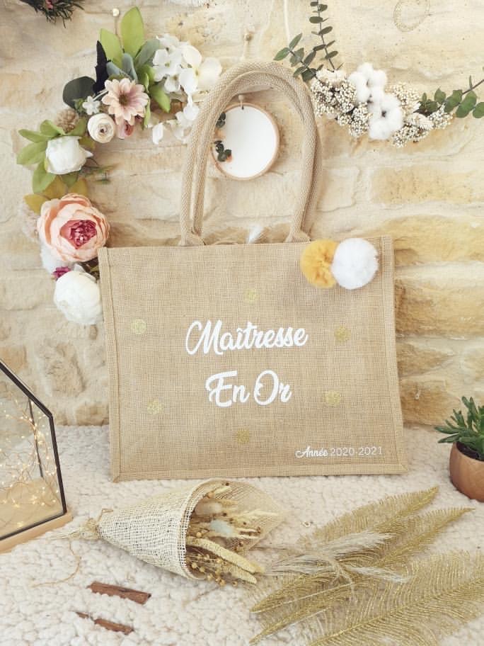 Sac Cabas Jute Grand Modèle anses naturelles Maîtresse en Or