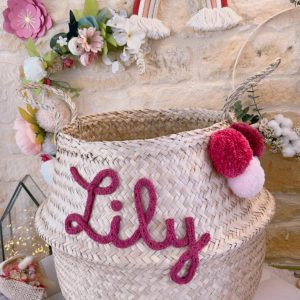 Petit Panier à jouets modèle tressé avec pompons