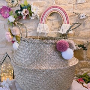 Grand Panier à jouets modèle tressé avec pompons seuls
