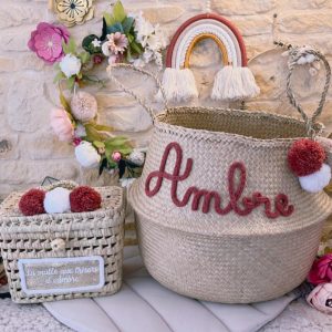 DUO Panier à jouets et malle à souvenirs avec pompons