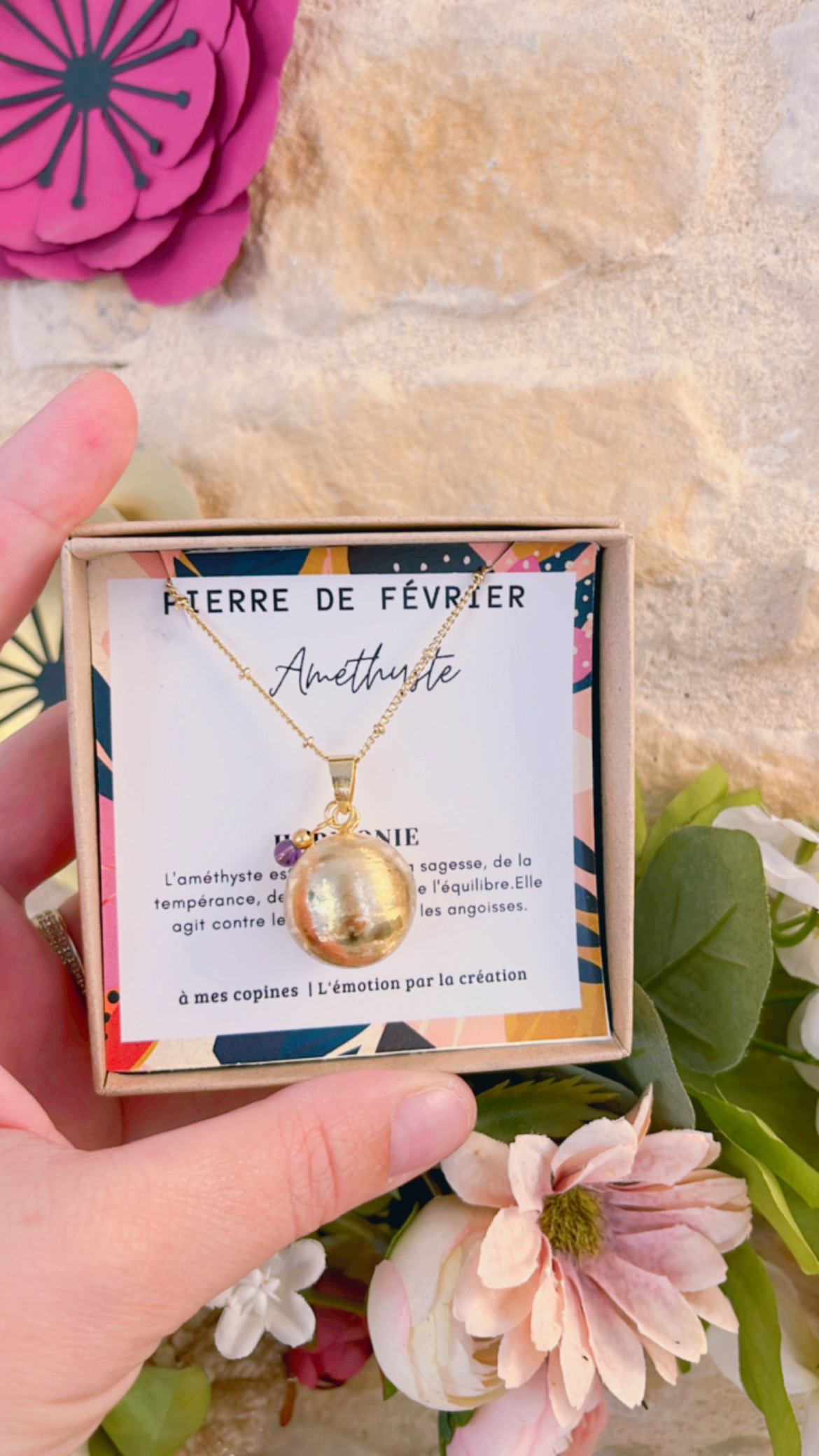 Bola de grossesse or brossé avec pierre de naissance – Image 3