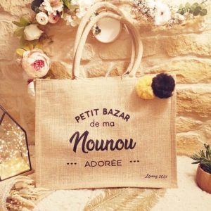 Sac Cabas Jute Grand Modèle petit bazar de ma nounou adorée