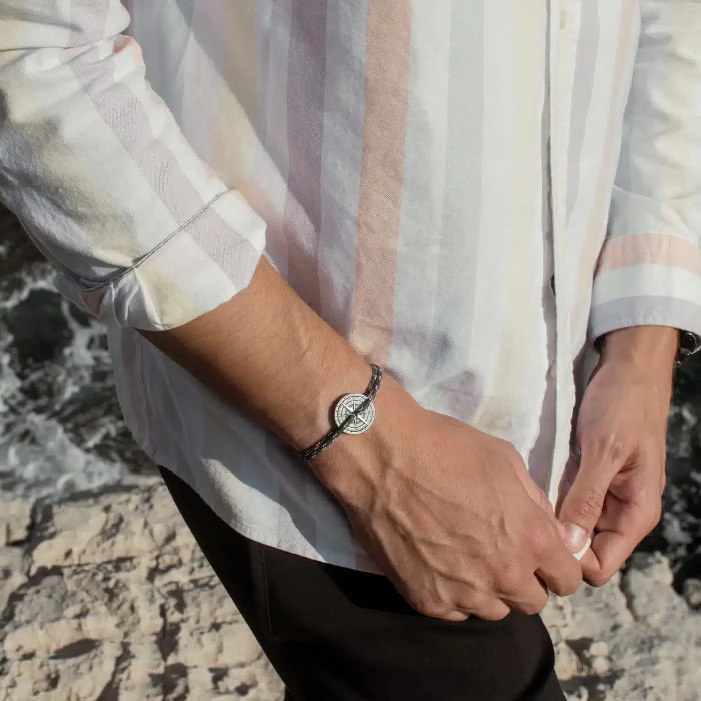 Bracelet Vieilli Amiral Bleu et Orange, Rose des Vents – Image 3