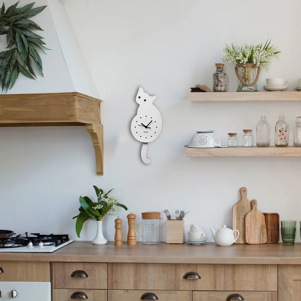 Pendule Murale Chat Blanc, Fisura – Image 3
