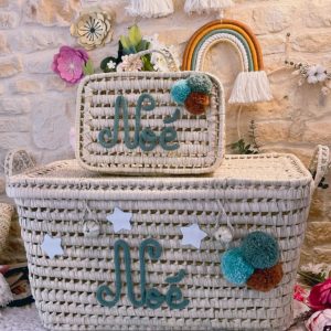 DUO Grande Malle à jouets et valisette avec pompons