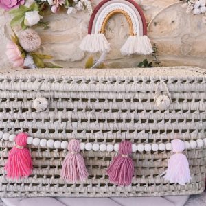 Malle à jouets Grande taille avec guirlande de pompons