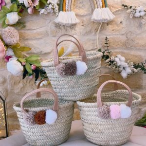 Mini panier XS enfant avec 3 pompons