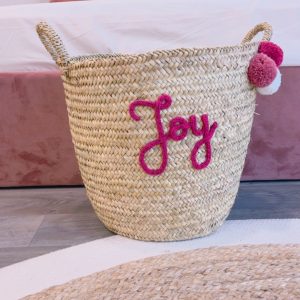 * Panier à jouets modèle haut tressé anses naturelles avec 3 pompons