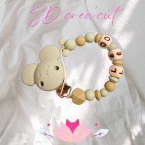 Attache-tétine en silicone Mickey Kaki et Vert d’eau