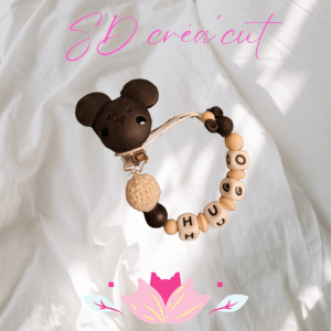 Attache-tétine en silicone Mickey Beige et Noir