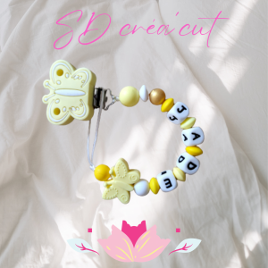 Attache-tétine en silicone Papillon Jaune