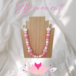 Collier d&rsquo;Allaitement en Silicone Rose et Blanc