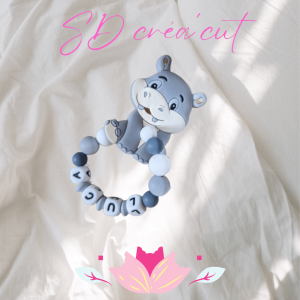 Anneau de Dentition en Silicone Hippopotame Gris