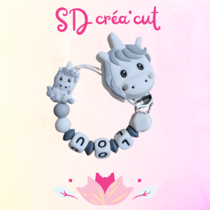 Attache-tétine en silicone Licorne Blanche et Grise