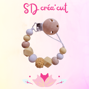 Attache-Tétine en Silicone et Bois Jaune