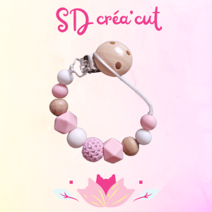 Attache-tétine en silicone et bois Rose