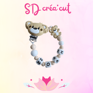 Attache-tétine en silicone Ourson Beige