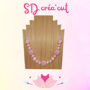 Collier d&rsquo;Allaitement en Silicone Rose et Nacré