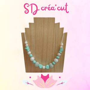 Collier d&rsquo;Allaitement en Silicone Vert d’Eau et Nacré