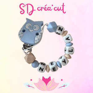 Attache tétine hiboux bleu