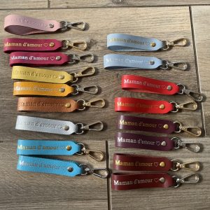 Porte clés en cuir Maman d&rsquo;amour