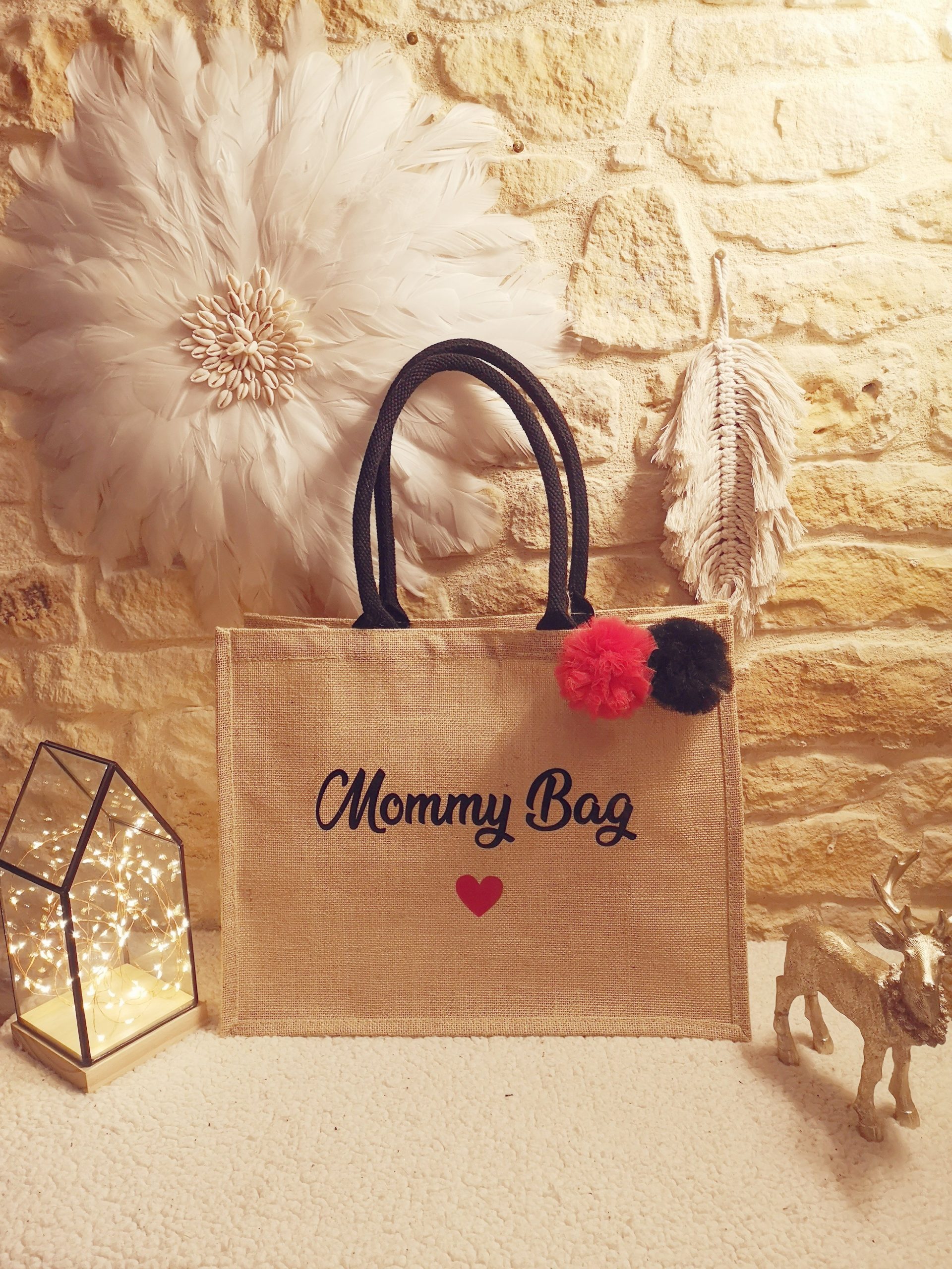 Sac Cabas Jute Grand Modèle anses noires à personnaliser – Image 3