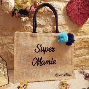 Sac Cabas Jute Grand Modèle anses noires à personnaliser