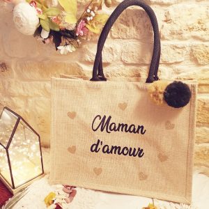 Sac Cabas Jute Grand Modèle anses noires à personnaliser