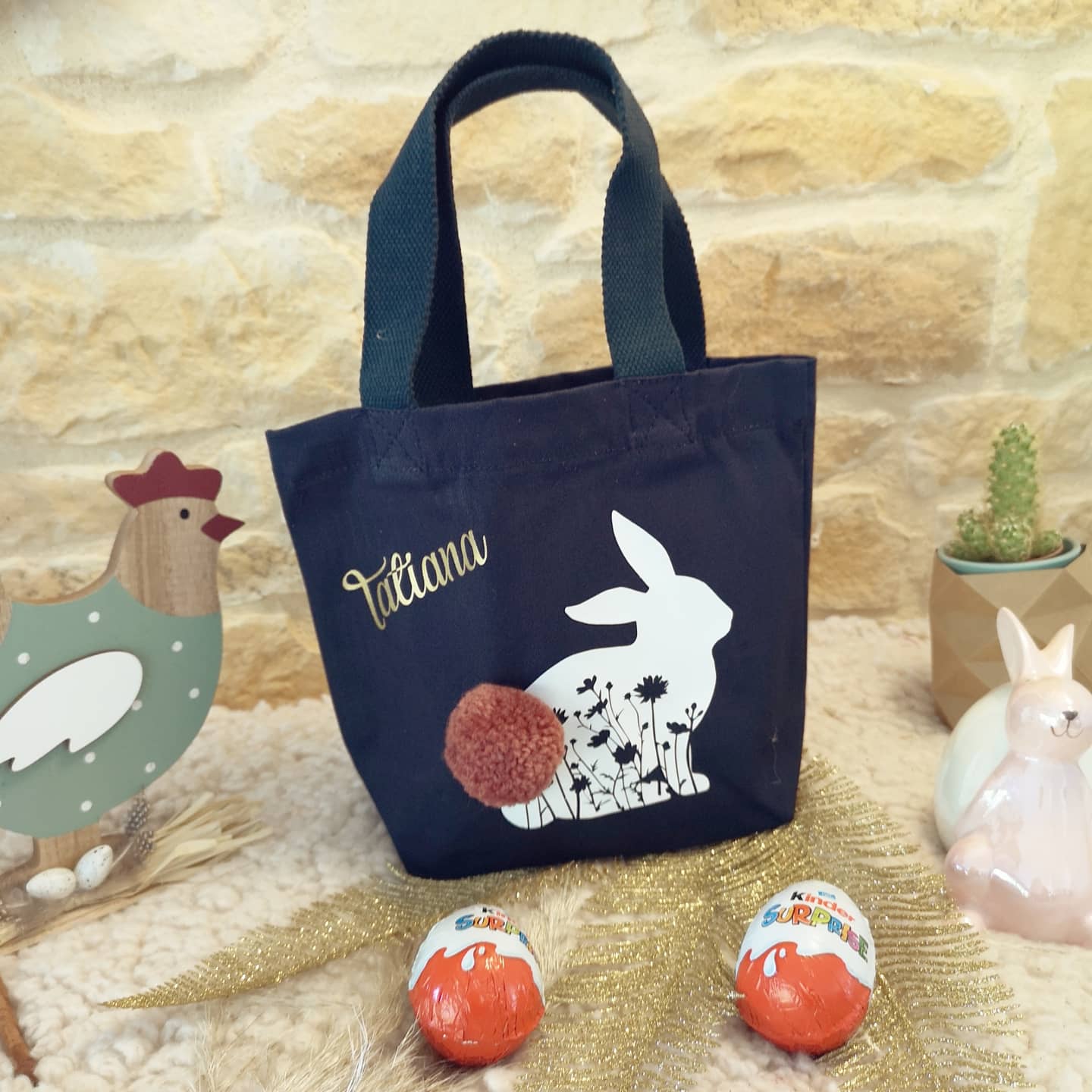 Petit panier de Pâques bleu marine lapin ou poussin