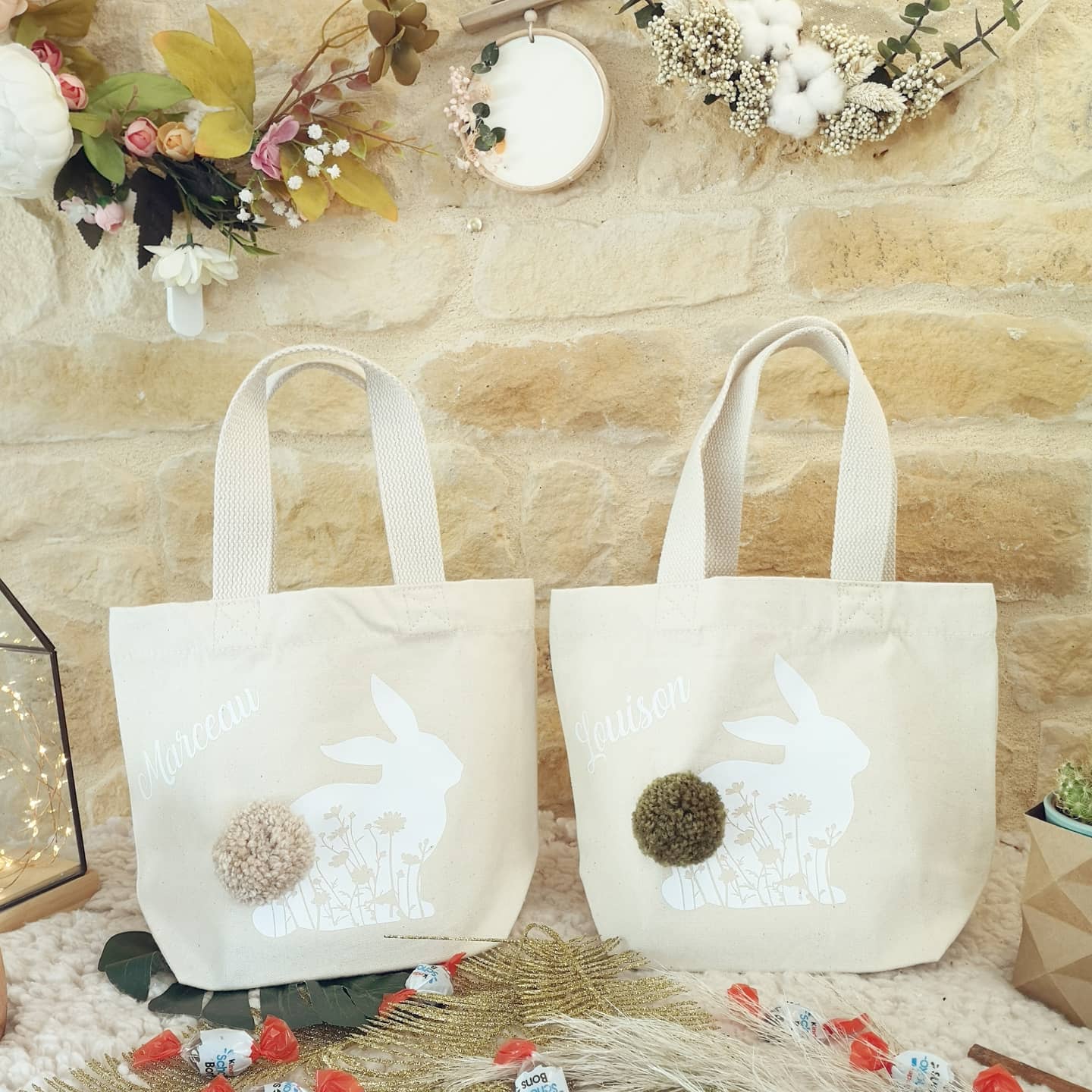 Petit panier de Pâques beige lapin ou poussin