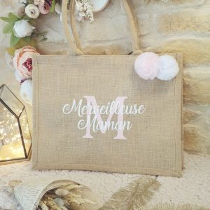 Sac Cabas Jute Grand Modèle anses naturelles Merveilleuse Maman