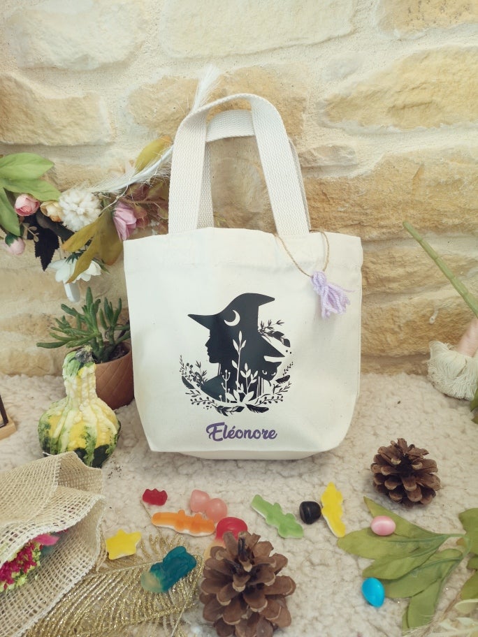 Petit panier à bonbons halloween sorcière beige