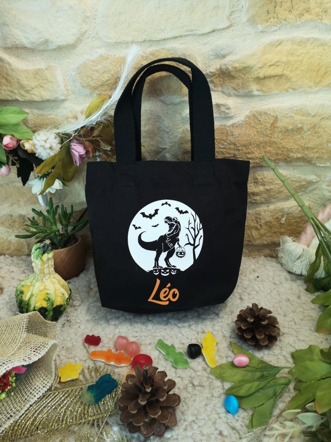 Petit panier à bonbons halloween dinosaure noir