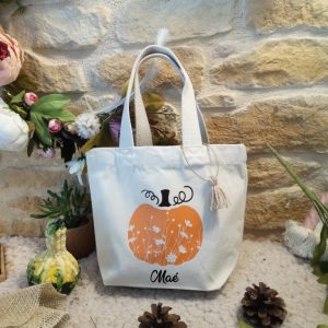 Petit panier à bonbons halloween citrouille beige