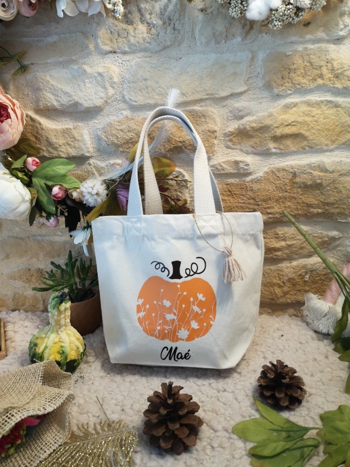 Petit panier à bonbons halloween citrouille beige