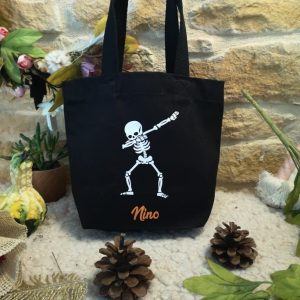 Petit panier à bonbons halloween squelette noir