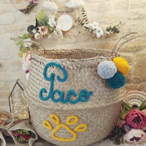 Panier à jouets chien avec patte et pompons grand modèle