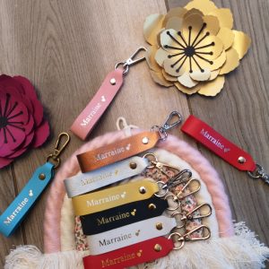 Porte clés en cuir Marraine