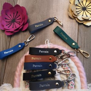 Porte clés en cuir Parrain