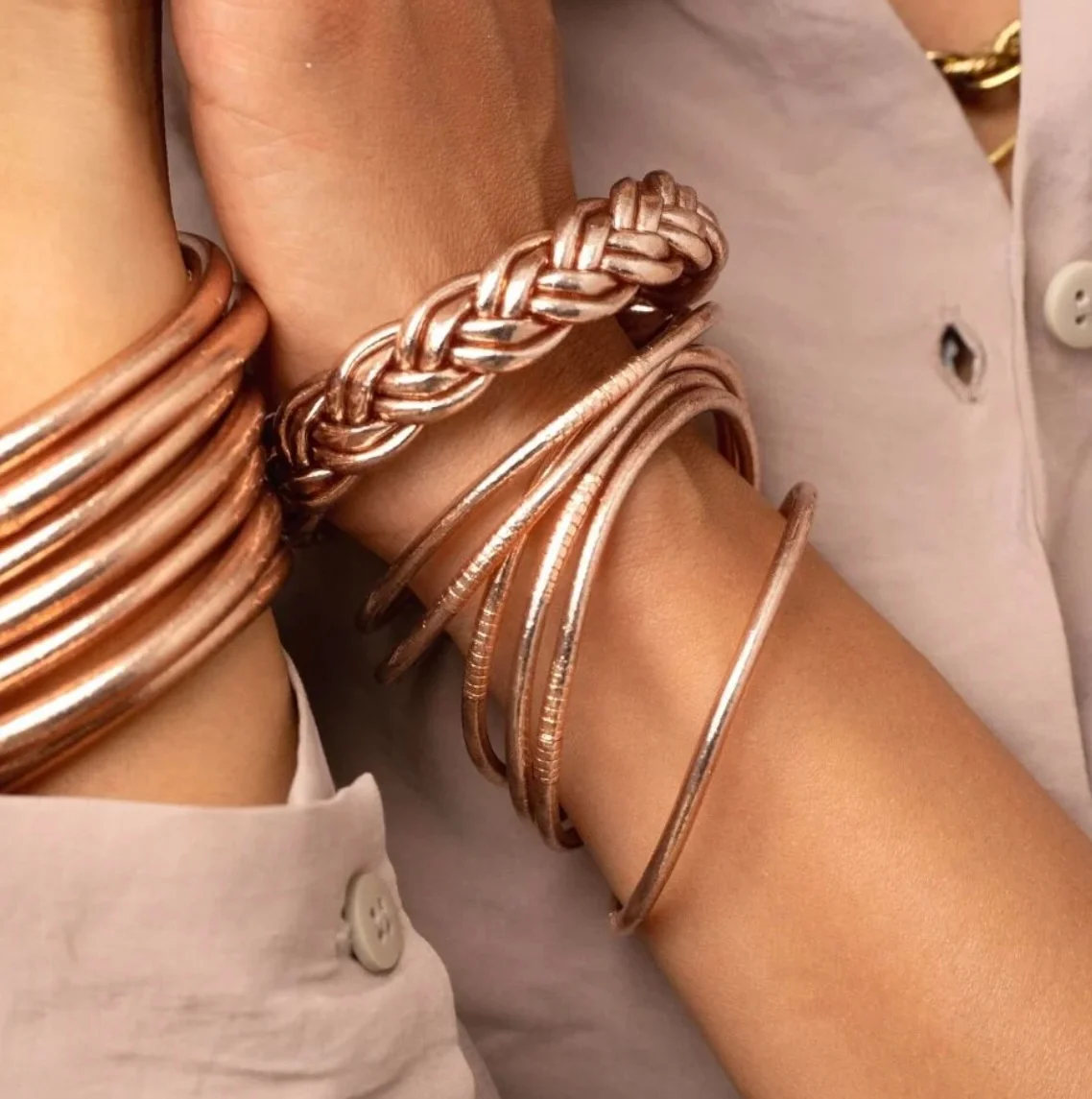 Jonc Bouddhiste Double Tressé Rose Gold – Image 2