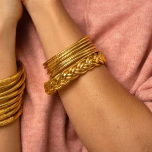 Bracelet Jonc Bouddhiste Double Tressé Or