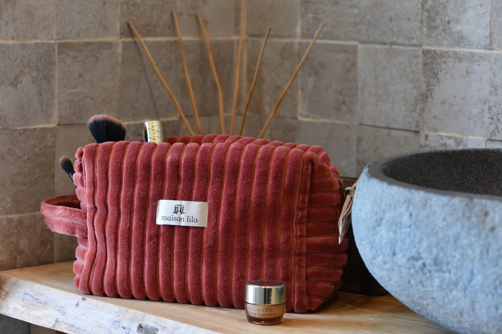 Trousse de toilette velours côtelé Noir, Maison Lilo – Image 4