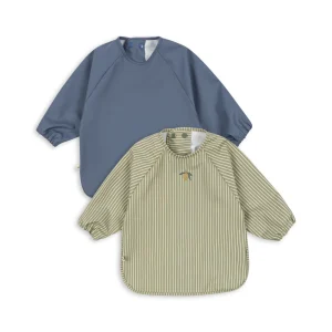 Lot de 2 bavoirs à manches longues 18 mois – 3 ans | Rayures de thé – Bleu
